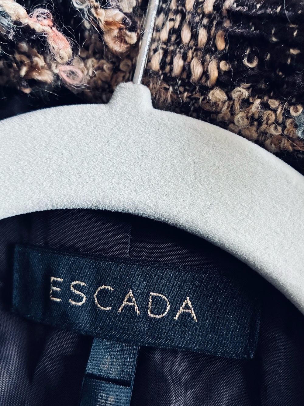 Escada Black and Cream Fringe-Trim Checkered Long Coat - Picture 5 of 8